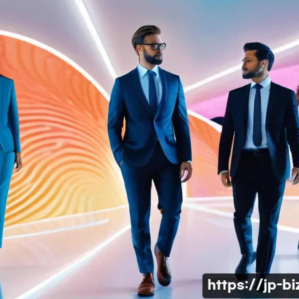 기업경영지도사와 경영 전략 시뮬레이션 - **Prompt:** A dynamic scene depicting a diverse group of modern business leaders (men and women in s...