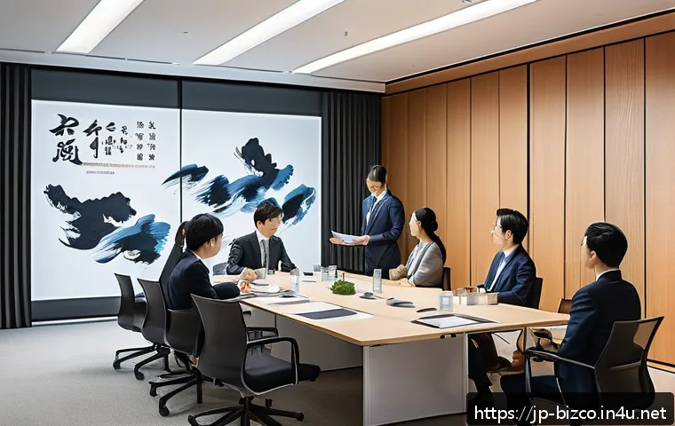 기업경영지도사 필기시험 예상 문제 - A modern Japanese corporate office scene showcasing a diverse group of business professionals engage...