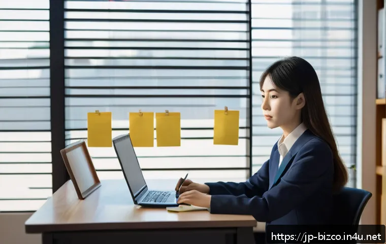 기업경영지도사 시험 합격률 분석 - A modern Japanese study room with a young adult Japanese woman sitting at a clean desk, deeply focus...