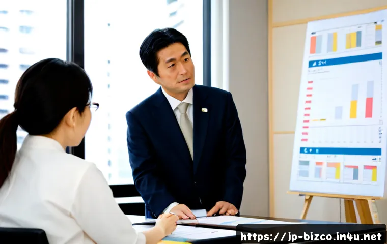 기업경영지도사와 기업 구조조정 - Photorealistic Japanese corporate management consultant meeting with a small business leadership tea...